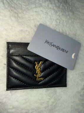 YSL Quilted Black Cardholder with Gold Logo (Brand New vsf)